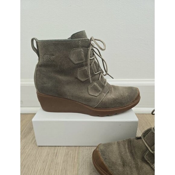 Sorel Toronto Olive Taupe Suede Leather Lace Up Wedge Above Ankle Boots 9.5 - Picture 2 of 13